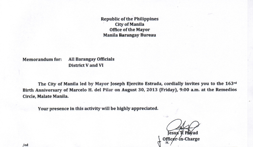 Memorandum - Manila Barangay Bureau